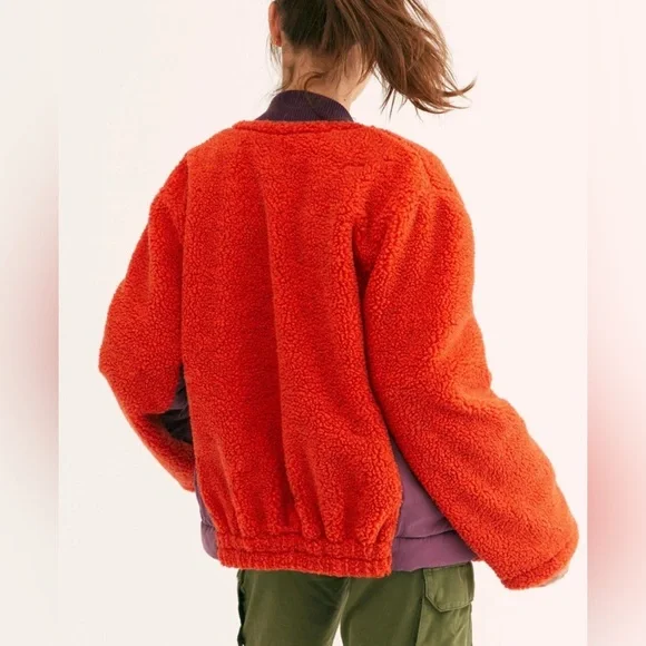 Free People Rivington fleece zip up size Small red with black purple vintage - Picture 3 of 16